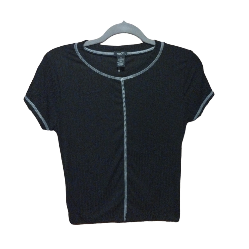Women's Rue 21 Black Tshirt with White Stitching